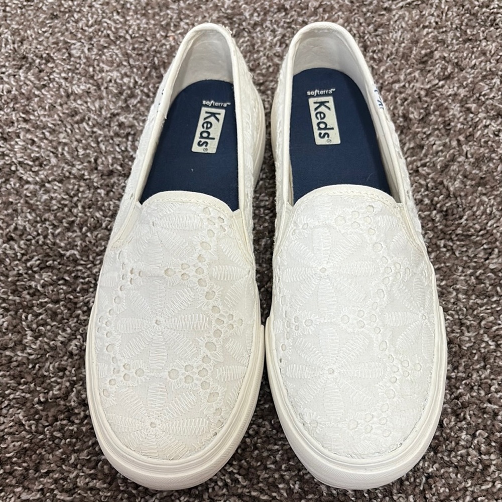 Keds White Eyelet Slip-On Sneakers